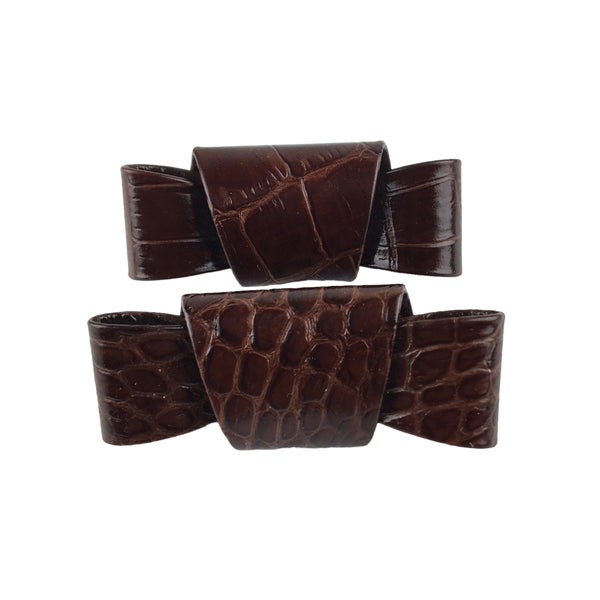 Vintage Shoe Clips Brown Faux Leather Bows