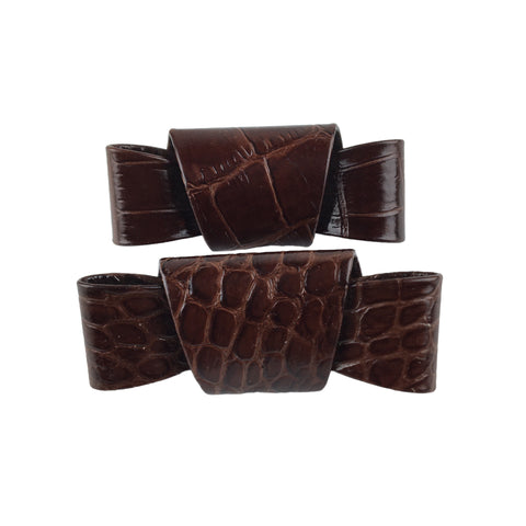 Vintage Shoe Clips Brown Faux Leather Bows