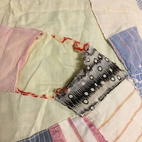 Vintage Quilt Top for Crafts Double Wedding Ring 77 x 95 Damaged