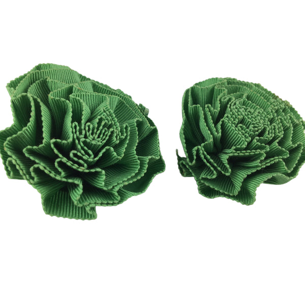 Vintage Rosette Shoe Clips Light Green Grosgrain Ribbon