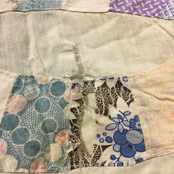 Vintage Quilt Top for Crafts Double Wedding Ring 77 x 95 Damaged