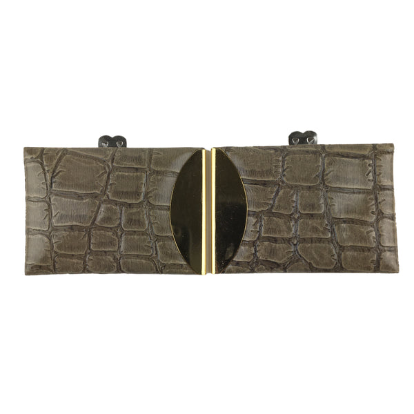 Vintage Shoe Clips Gray Faux Leather Gold Tone Rectangles