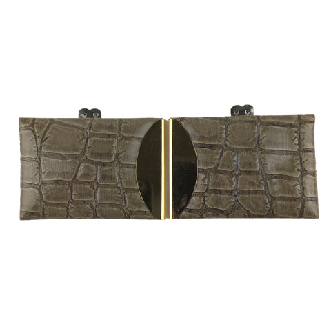 Vintage Shoe Clips Gray Faux Leather Gold Tone Rectangles