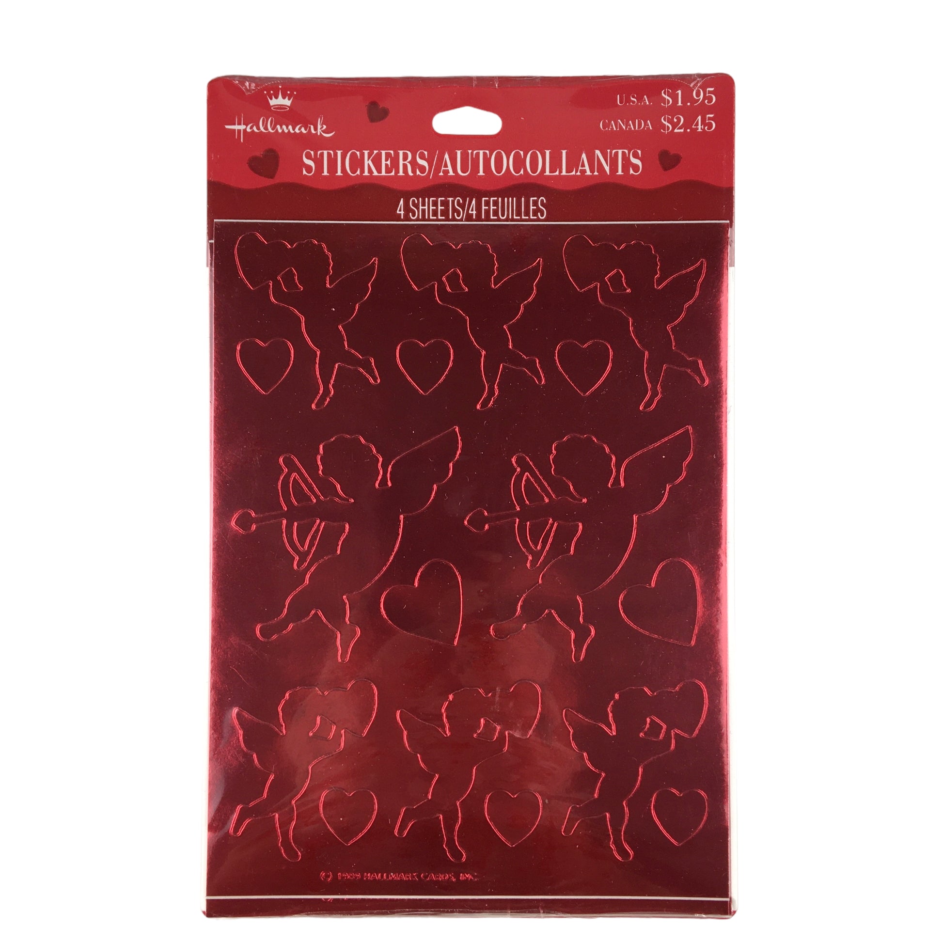 Vintage 1989 Hallmark Valentine Cupid and Heart Red Foil Stickers Sealed Package - Avid Vintage