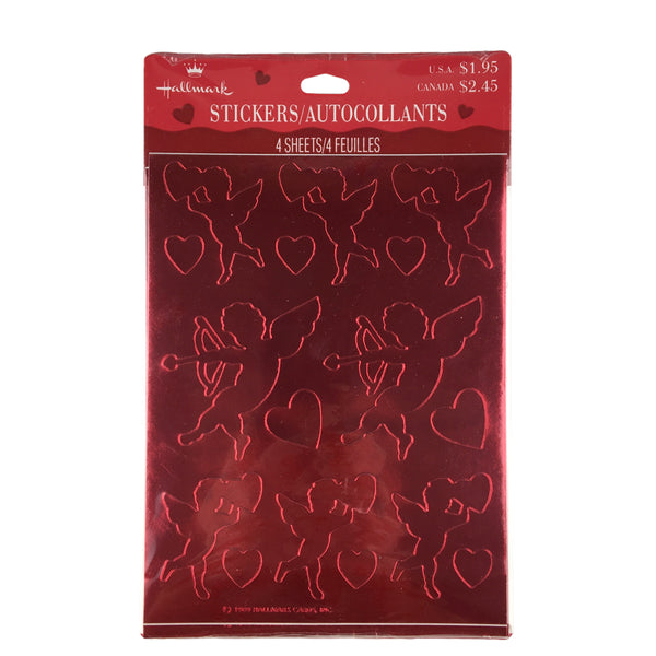 Vintage 1989 Hallmark Valentine Cupid and Heart Red Foil Stickers Sealed Package
