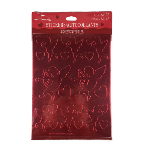 Vintage 1989 Hallmark Valentine Cupid and Heart Red Foil Stickers Sealed Package