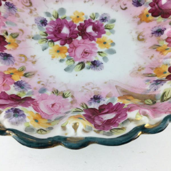 Vintage Floral Fluted Serving Bowl Dish Gold Gilt Accents