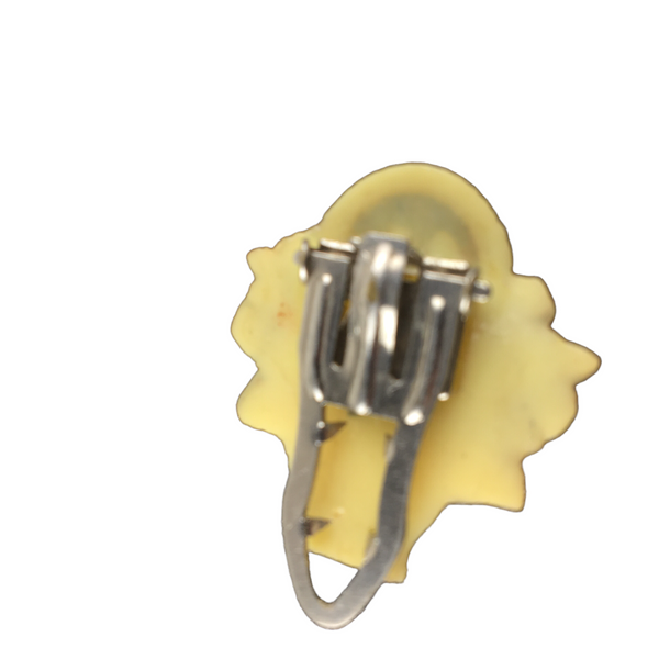 Vintage Carved Coral Celluloid Made In Japan Flower Basket Dress Scarf Fur Clip