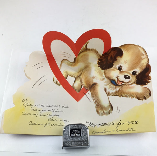 Vintage 1950s Flocked Valentine Card Puppies in Shoe Slipper