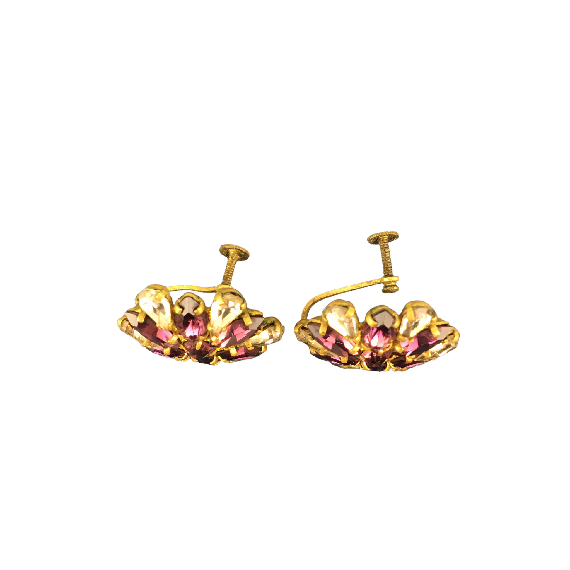 Vintage Earring Set Purple and Clear Rhinestones Gold Tone Screw Back - Avid Vintage