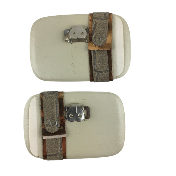 Vintage Gray Faux Leather Shoe Clips Gold Tone Rectangular