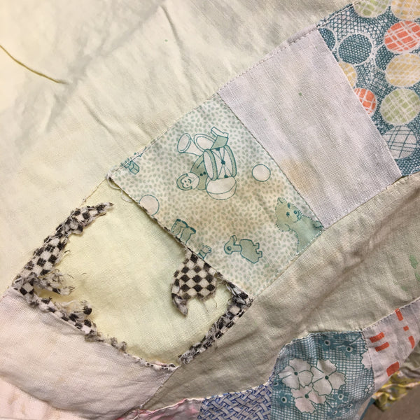 Vintage Quilt Top for Crafts Double Wedding Ring 77 x 95 Damaged