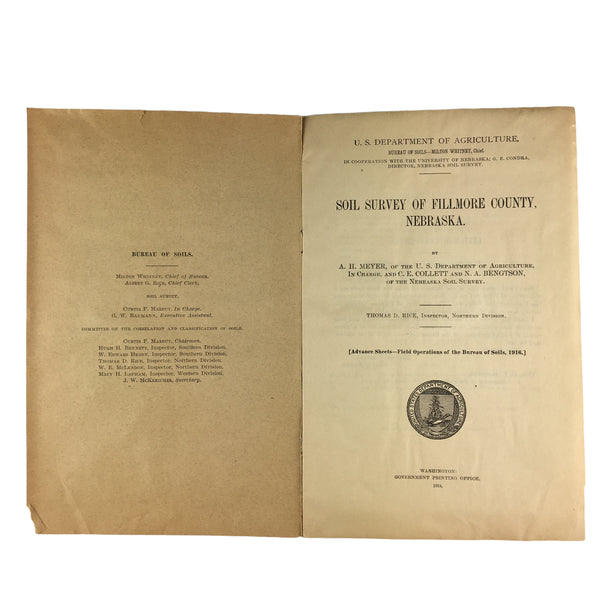 Vintage 1918 Fillmore County Nebraska USDA Soil Survey Color Map Book