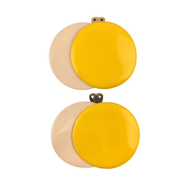 Vintage 1970s Vinyl Shoe Clips Groovy Yellow and White Circles