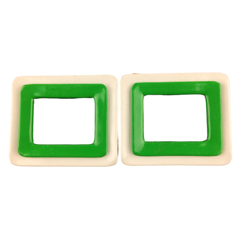 Vintage 1970s Green and White Vinyl Shoe Clips Groovy Rectangles Pair