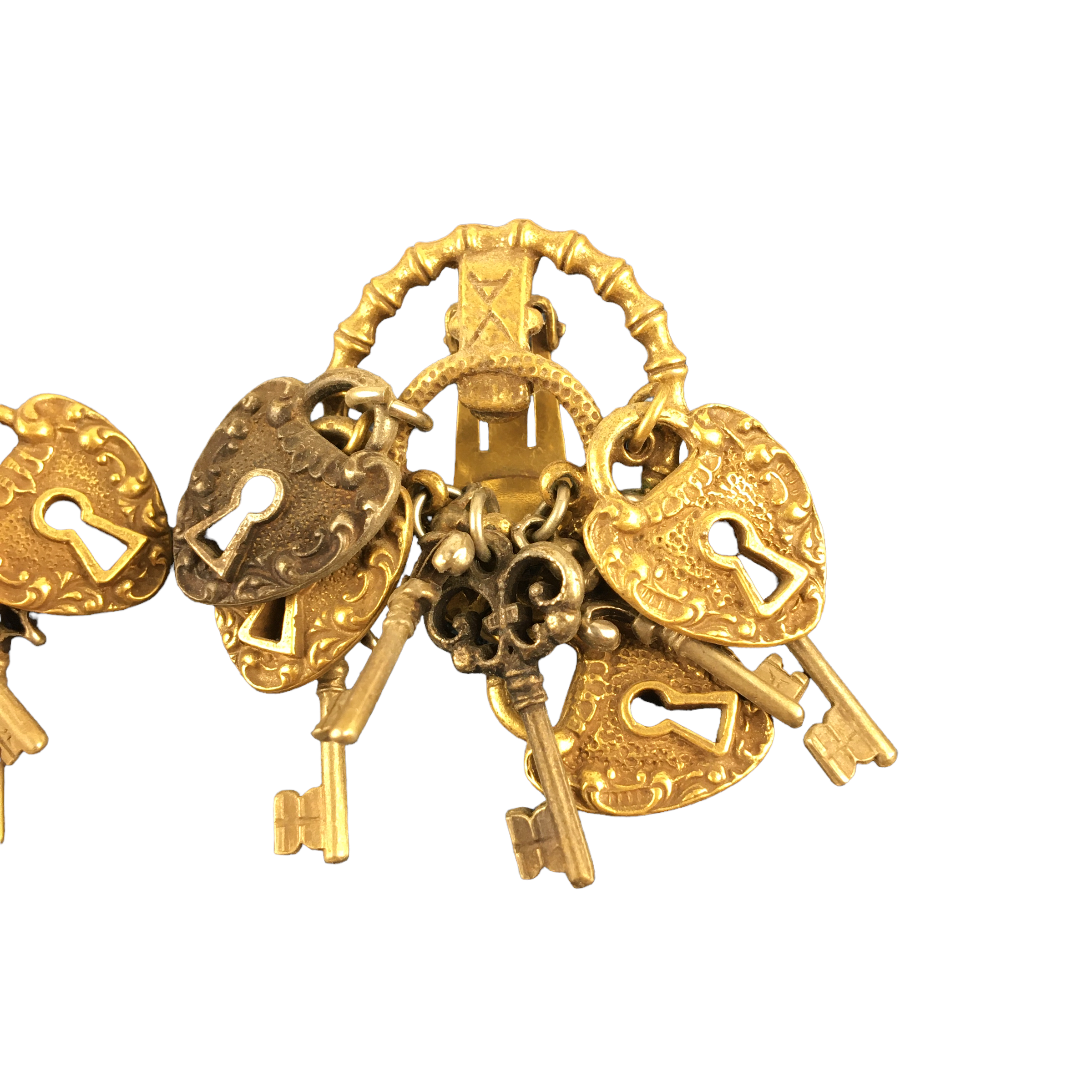Chunky Lock and Key Charms Clip on Earrings Designer Signed Art