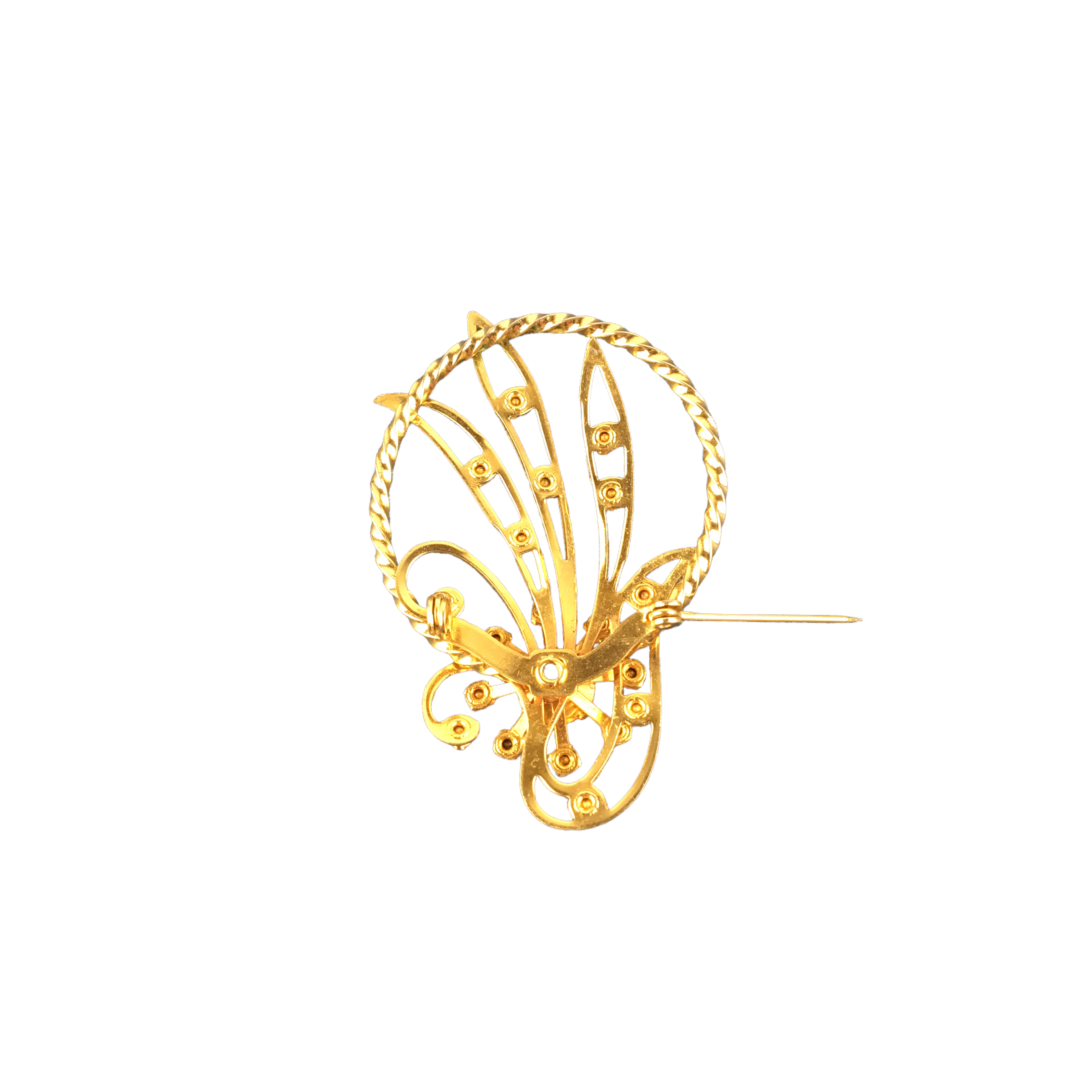 Vintage Brooch Gold Tone with Pink Rhinestones