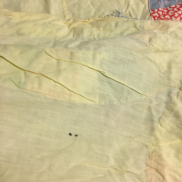 Vintage Quilt Top for Crafts Double Wedding Ring 77 x 95 Damaged