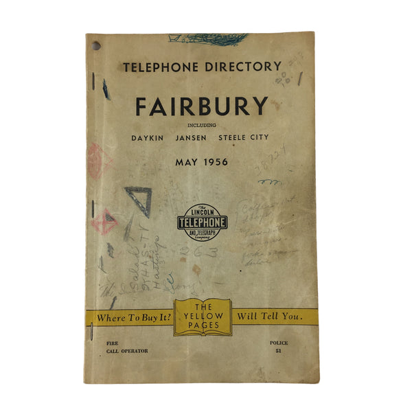 Vintage 1956 Fairbury Nebraska Telephone Directory Book