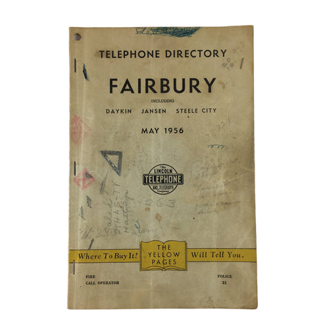 Vintage 1956 Fairbury Nebraska Telephone Directory Book