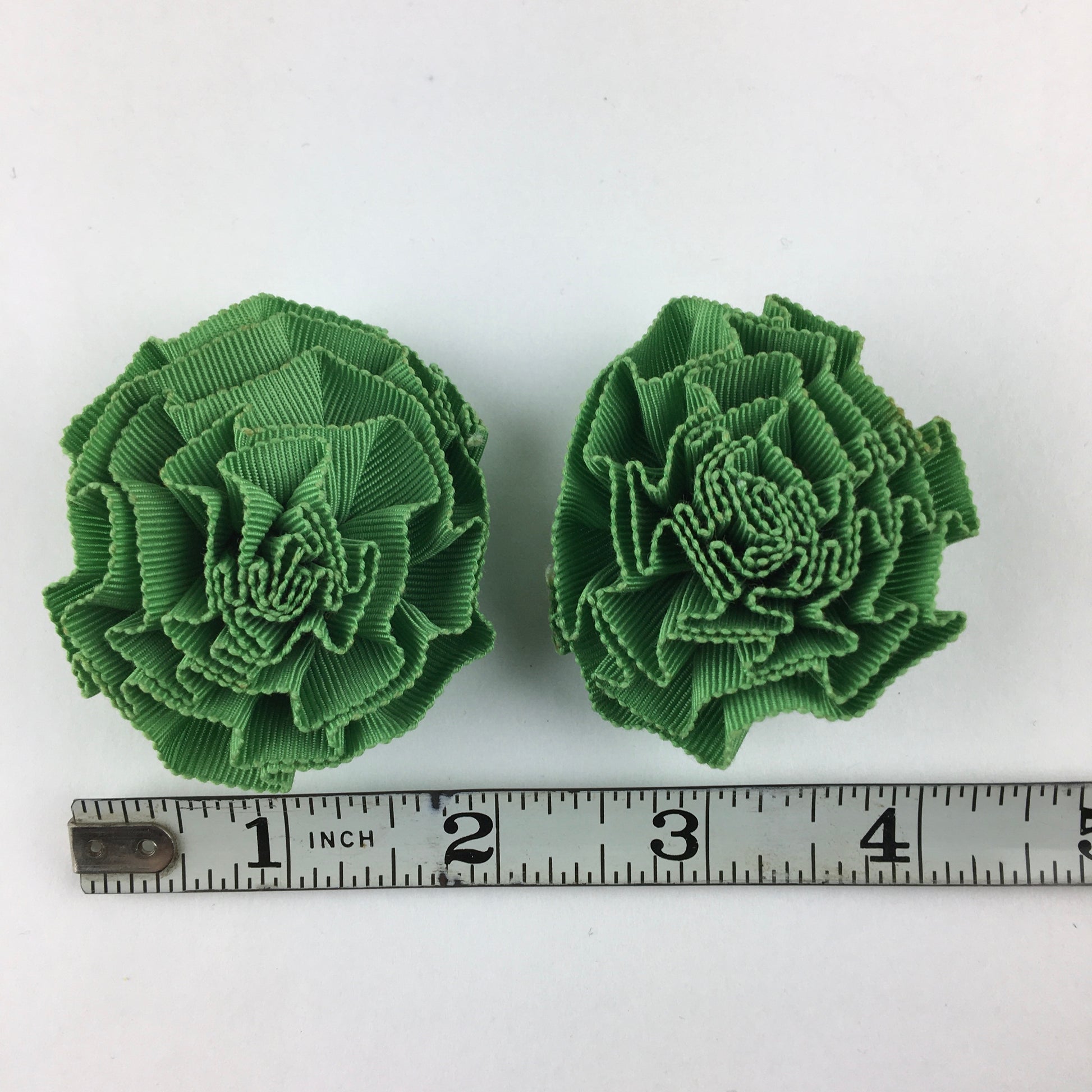 Vintage Rosette Shoe Clips Light Green Grosgrain Ribbon - Avid Vintage