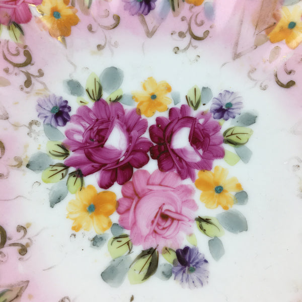 Vintage Floral Fluted Serving Bowl Dish Gold Gilt Accents