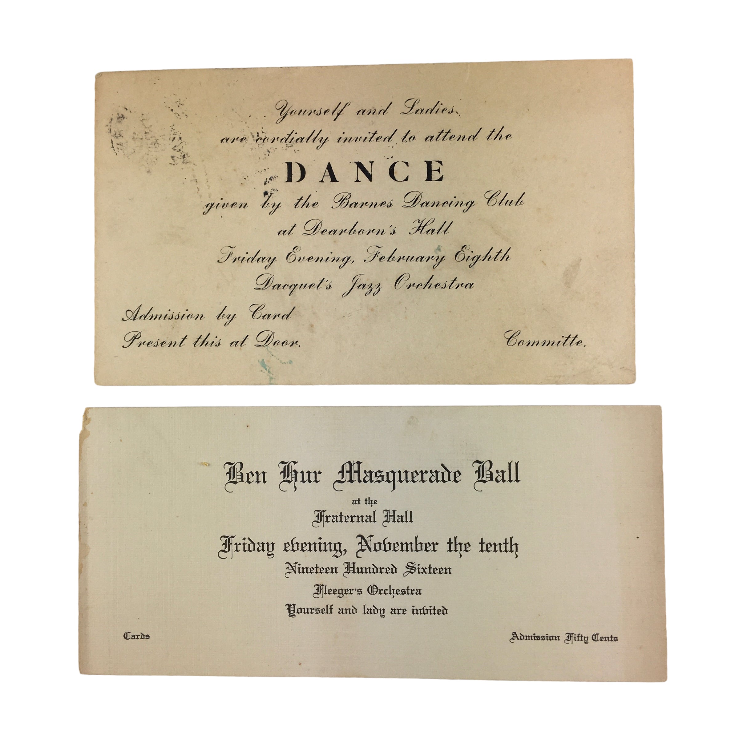 Antique Dance Cards Ball Invitation Barnes Kansas Lot of 2