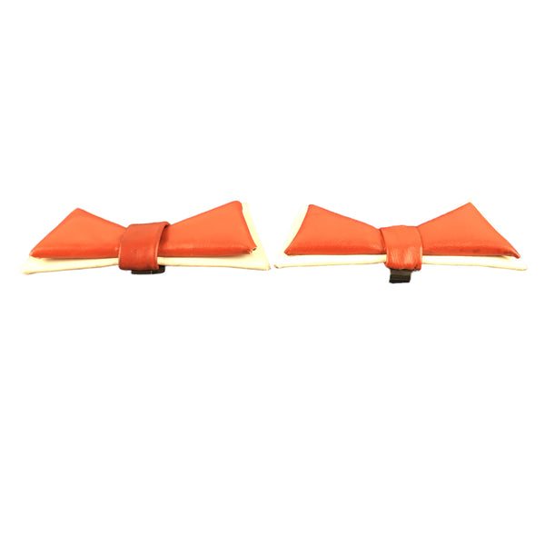 Vintage Shoe Clips Red and White Faux Leather Bows