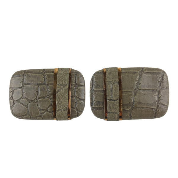 Vintage Gray Faux Leather Shoe Clips Gold Tone Rectangular