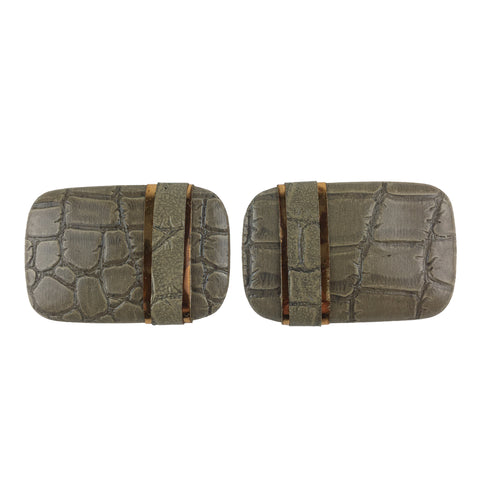 Vintage Gray Faux Leather Shoe Clips Gold Tone Rectangular