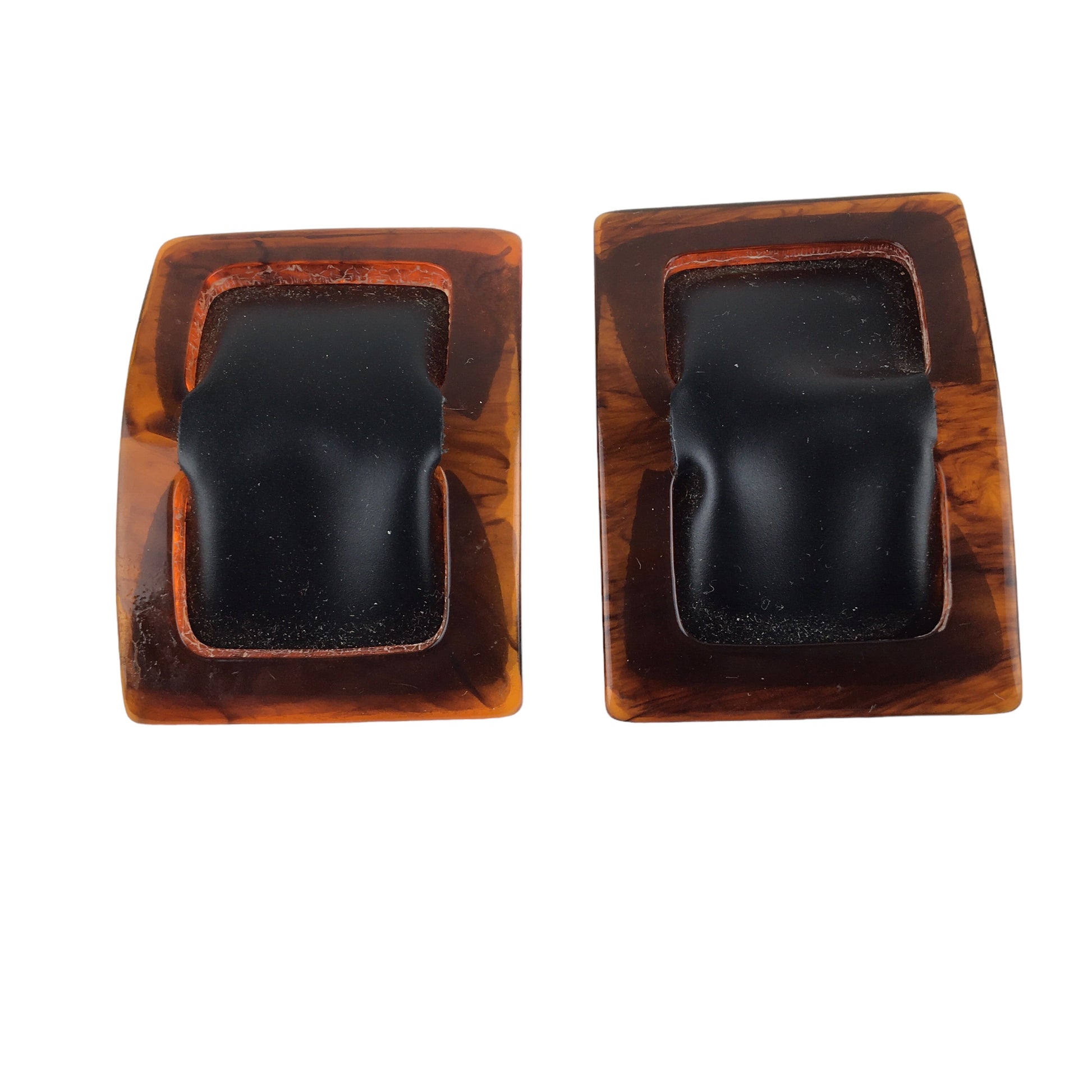 Vintage Shoe Clips Brown Acrylic Frame Black Faux Leather - Avid Vintage