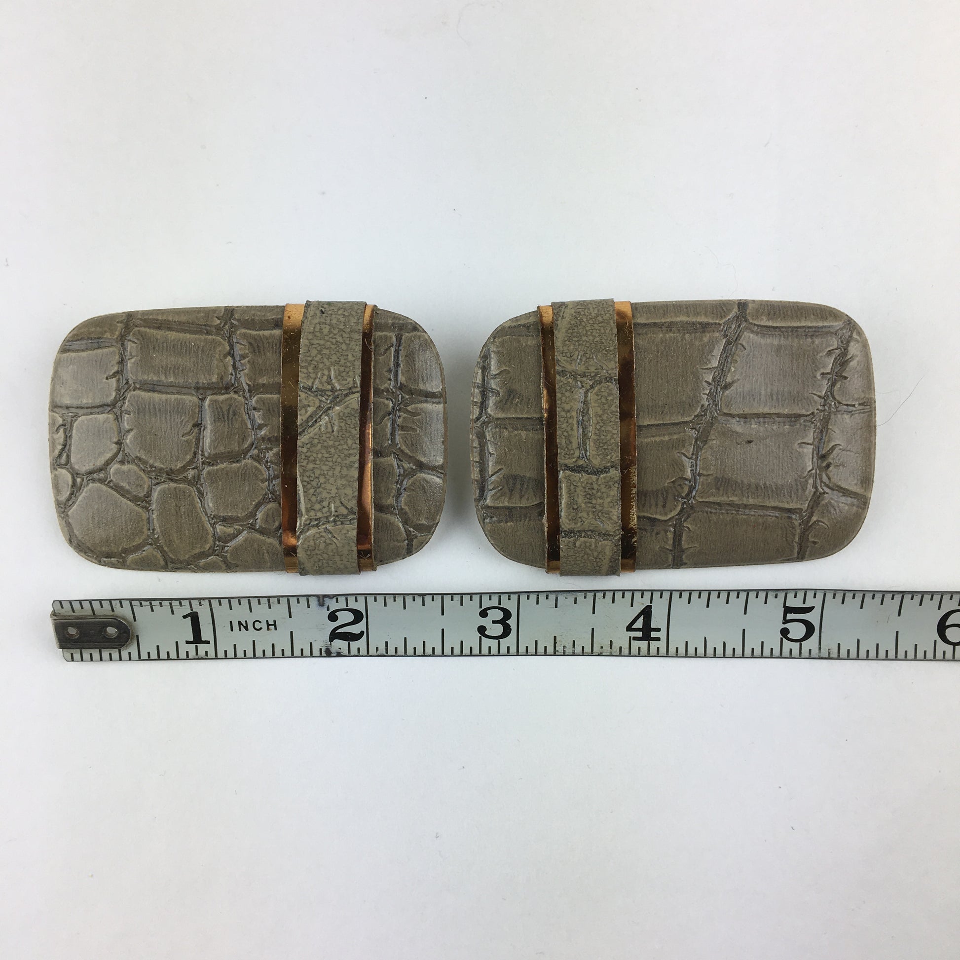 Vintage Gray Faux Leather Shoe Clips Gold Tone Rectangular - Avid Vintage