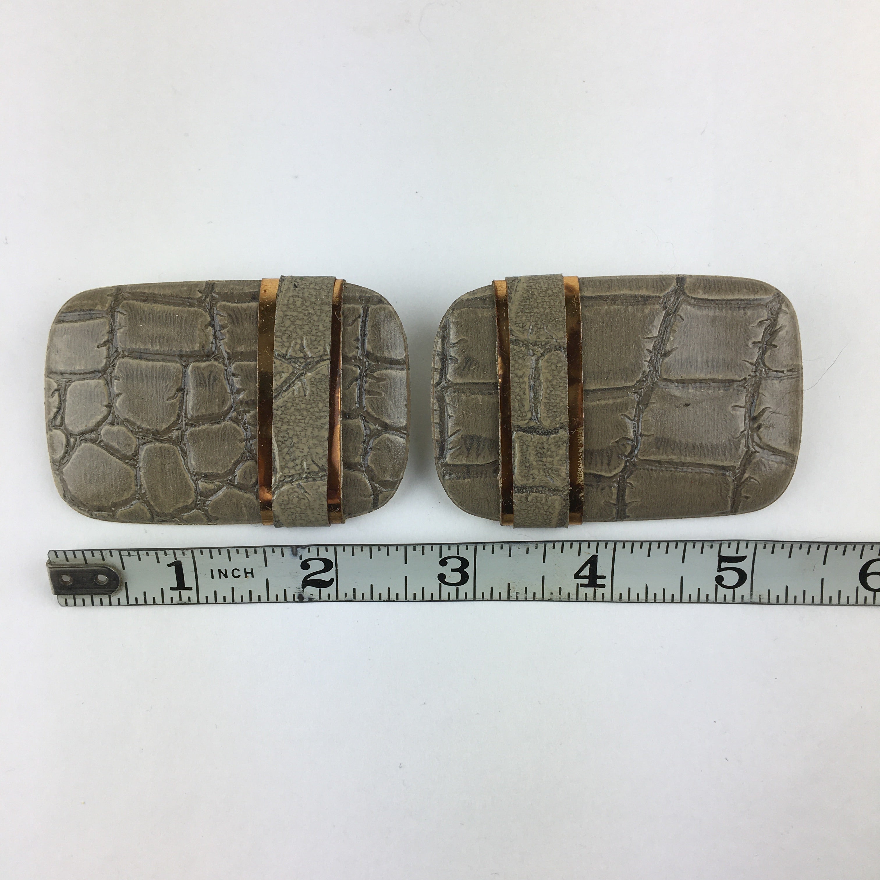 Vintage Gray Faux Leather Shoe Clips Gold Tone Rectangular - Avid Vintage