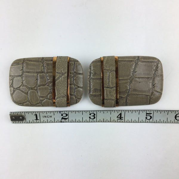 Vintage Gray Faux Leather Shoe Clips Gold Tone Rectangular