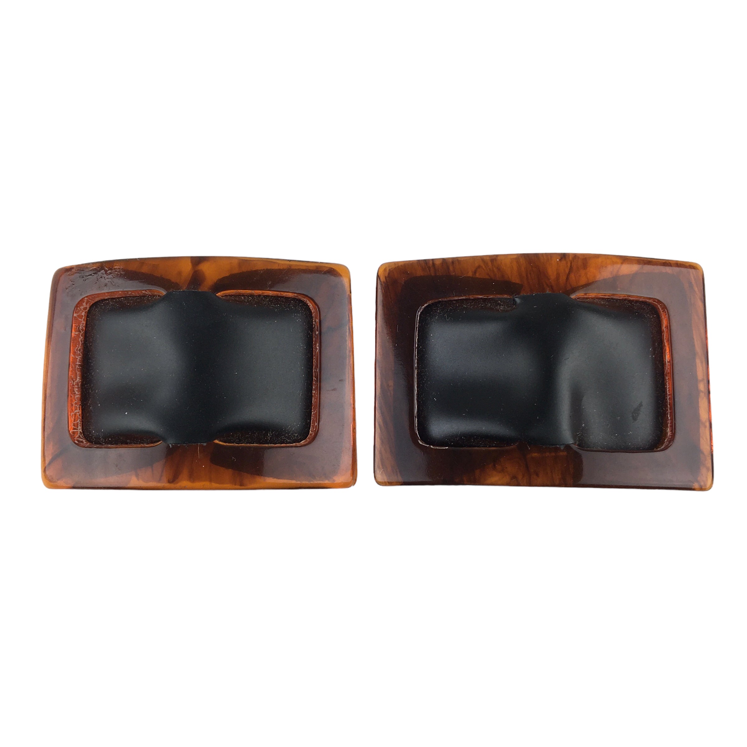 Vintage Shoe Clips Brown Acrylic Frame Black Faux Leather - Avid Vintage