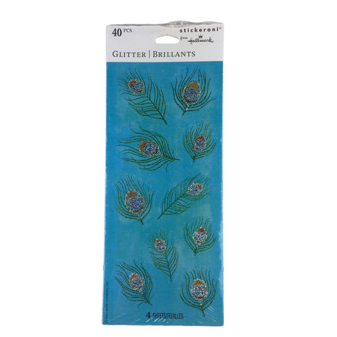 Hallmark Stickeroni Peacock Feather Stickers Seals Glitter Brilliants NOS