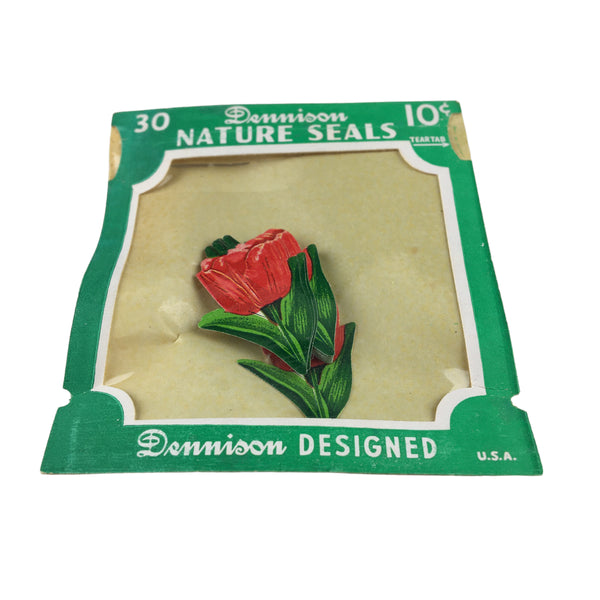 Vintage Dennison Nature Seals Red Tulips Flower Stickers