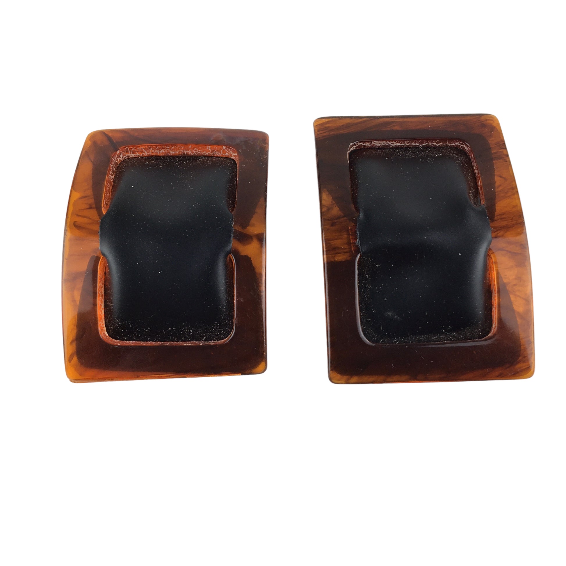 Vintage Shoe Clips Brown Acrylic Frame Black Faux Leather - Avid Vintage