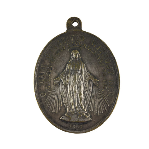 Vintage Miraculous Medal Virgin Mary Brass Pendant