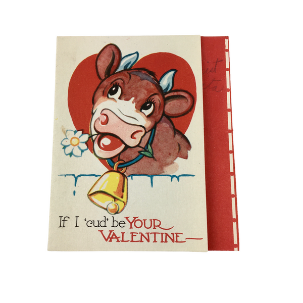 Vintage 1940s Cow and Bull Valentine Card USED