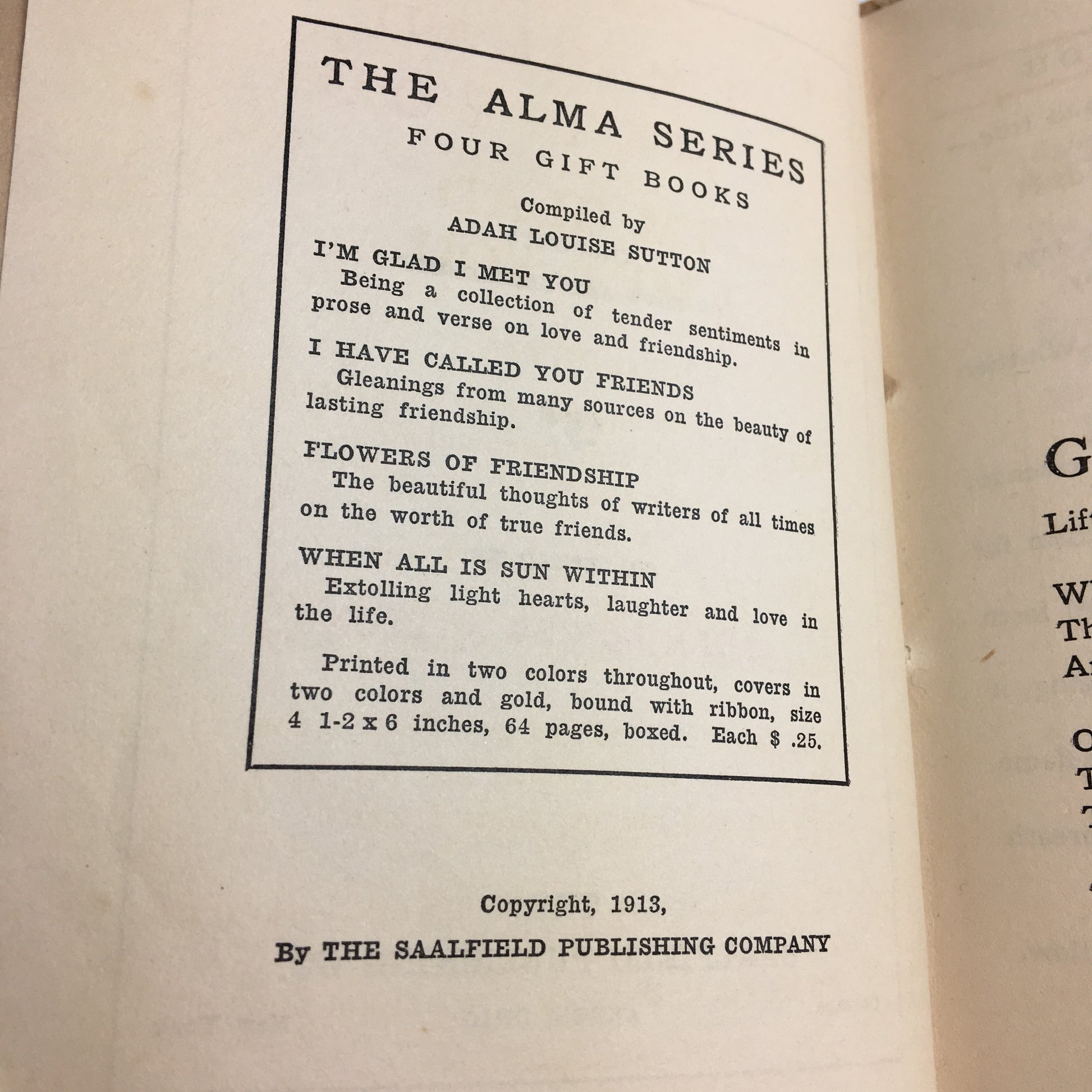 Antique Book I’m Glad I Met You 1913 Saalfield Publishing - Avid Vintage