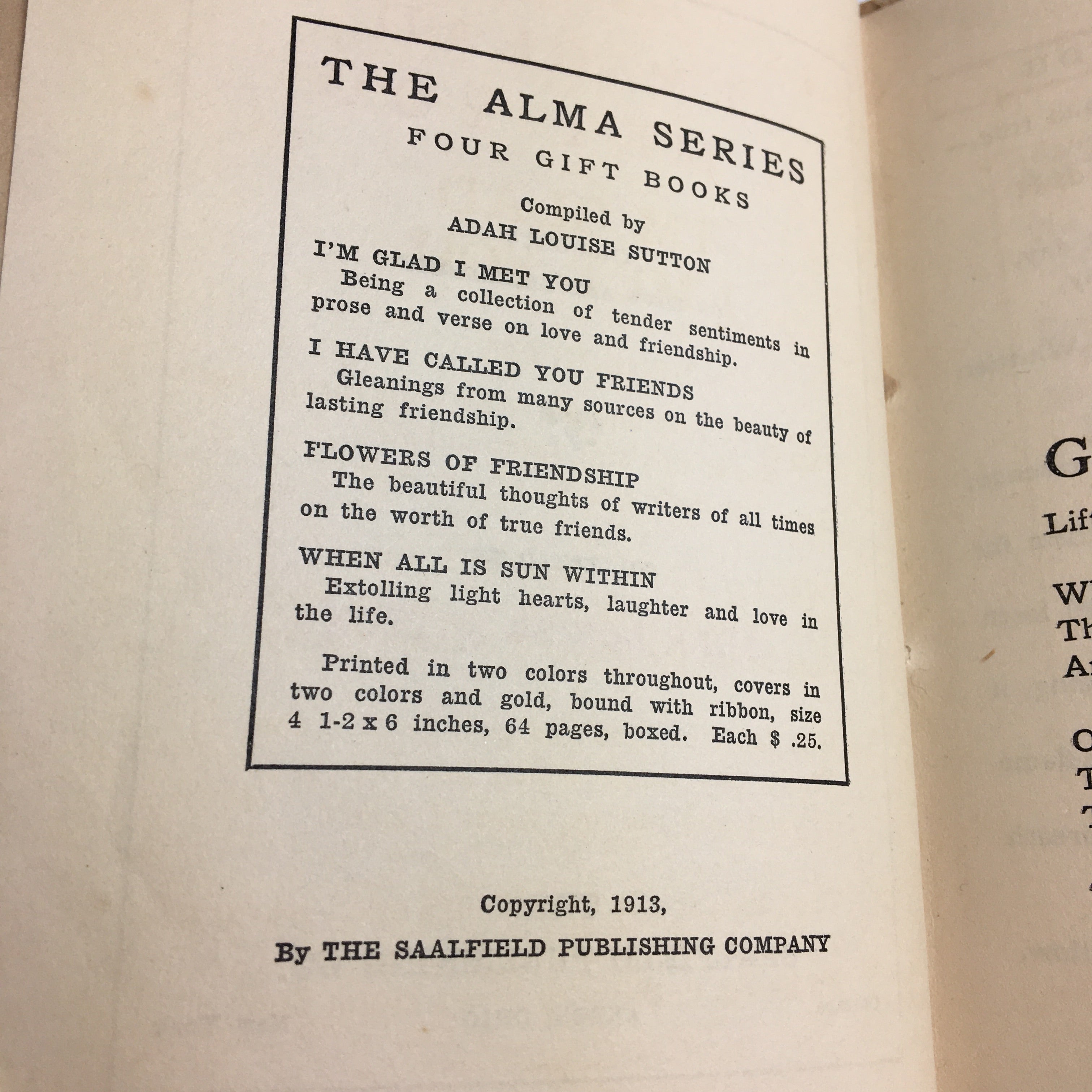 Antique Book I’m Glad I Met You 1913 Saalfield Publishing - Avid Vintage