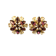 Vintage Earring Set Purple and Clear Rhinestones Gold Tone Screw Back - Avid Vintage