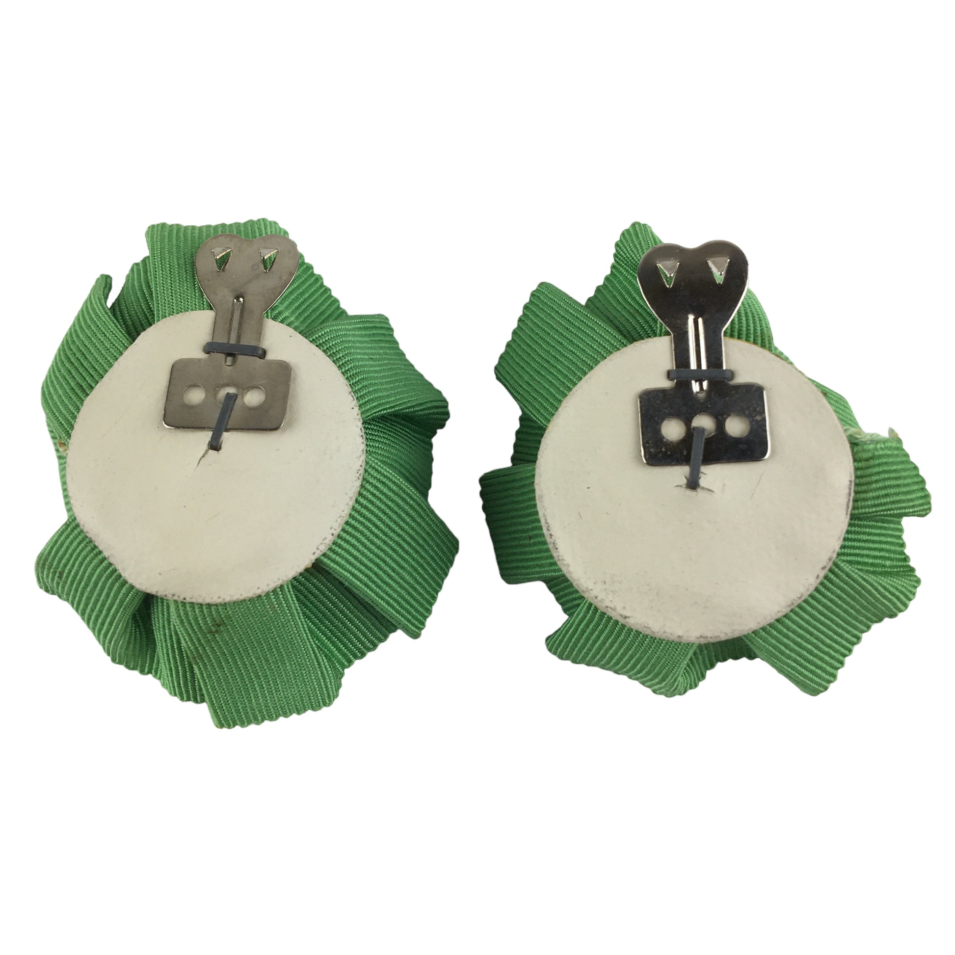 Vintage Rosette Shoe Clips Light Green Grosgrain Ribbon - Avid Vintage