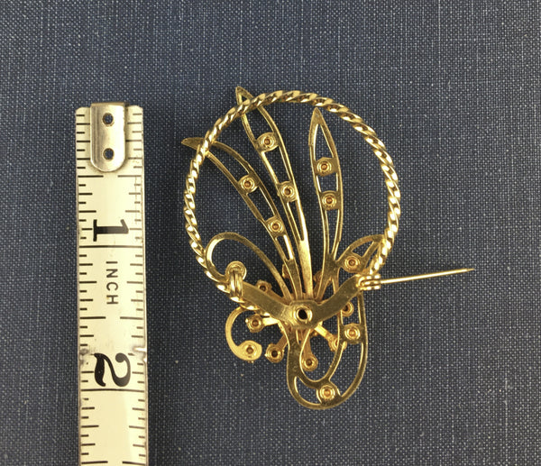 Vintage Brooch Gold Tone with Pink Rhinestones