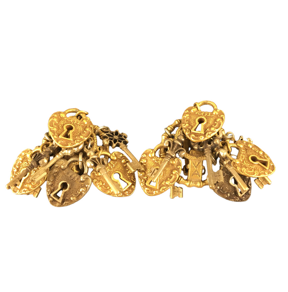 Chunky Lock and Key Charms Clip on Earrings Designer Signed ART