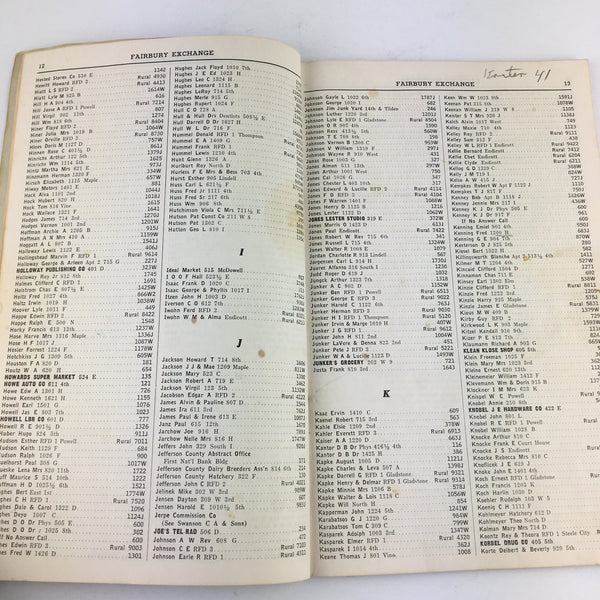Vintage 1956 Fairbury Nebraska Telephone Directory Book