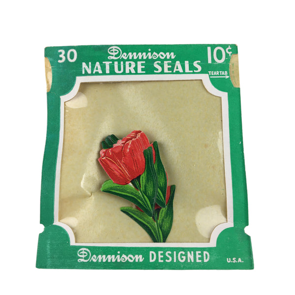 Vintage Dennison Nature Seals Red Tulips