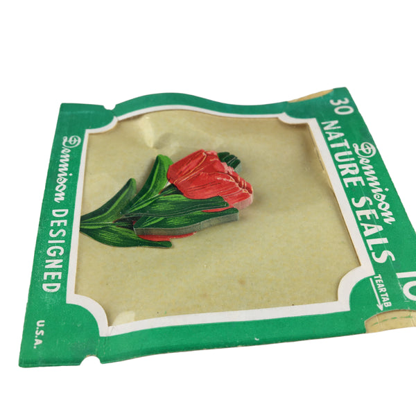 Vintage Dennison Nature Seals Red Tulips Flower Stickers