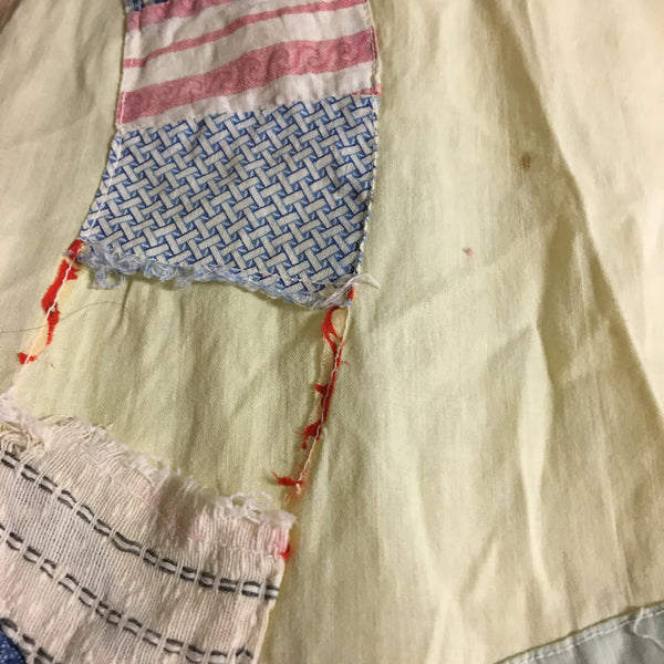 Vintage Quilt Top for Crafts Double Wedding Ring 77 x 95 Damaged